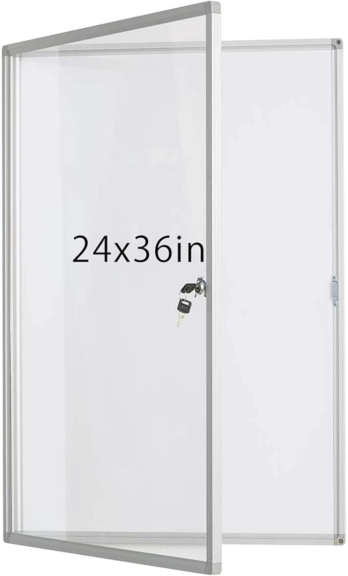 Lockable Dry Erase Board 36x24 Inches Enclosed Bulletin Boards White Board Frame Display Case,with Magnets,for School Message Notice Whiteboard (White Board)