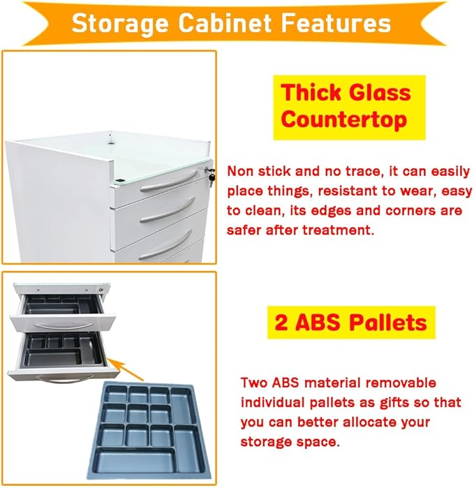Dental Assistant's Mobile Cabinet 5 Drawer Office File Storage Cart Mobile Utility Storage Cart Stainless Steel Moving Side Cabinet with 2 Pallets Lock Wheels for Dental Medical Office