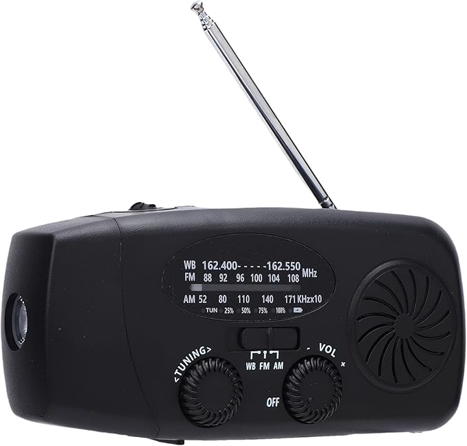 Jectse Emergency Weather Radio, FM AM WB Portable Solar Hand Crank Radio with 6000mAh Battery and LED Flashlight, for Home Outdoor Emergency (Black)