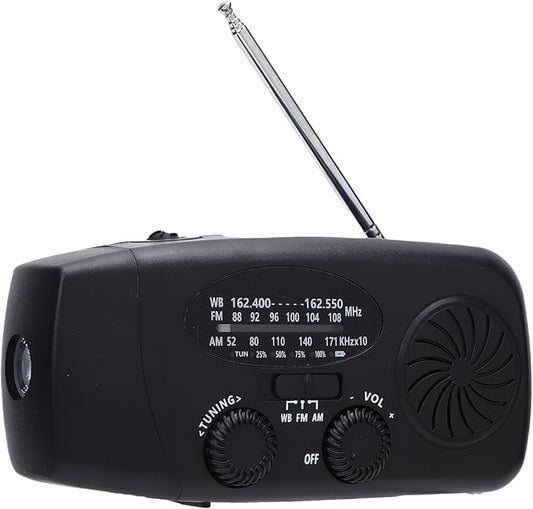 Jectse Emergency Weather Radio, FM AM WB Portable Solar Hand Crank Radio with 6000mAh Battery and LED Flashlight, for Home Outdoor Emergency (Black)