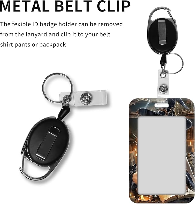 ID Badge Holder with Retractable Lanyard for Women & Men,Vertical ID Card Holder Wallet,Clear Window&Card Slot,Detachable Neck Strap for Nurse Teacher Office,Magic Witch