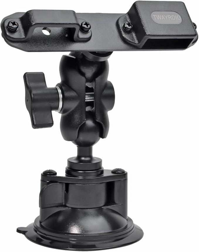 TWAYRDIO Windshield or Dash Mount for Handheld Radio and Mic, Adjustable Angle Suction Cup Holder Bracket for Motorola BaoFeng Retevis Yaesu Handhelds Two Way Radios Walkie Talkies