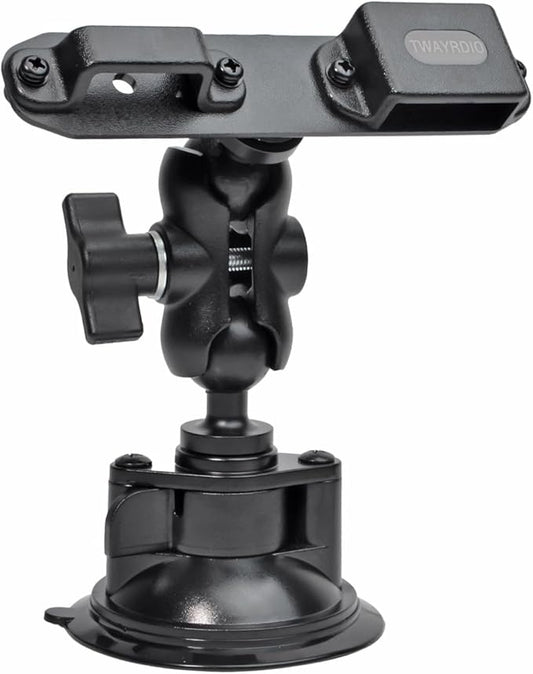 TWAYRDIO Windshield or Dash Mount for Handheld Radio and Mic, Adjustable Angle Suction Cup Holder Bracket for Motorola BaoFeng Retevis Yaesu Handhelds Two Way Radios Walkie Talkies