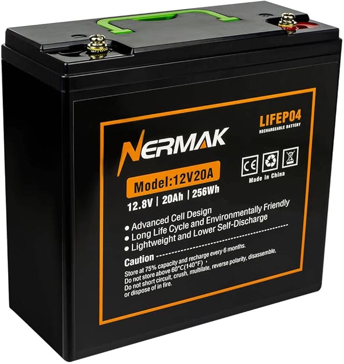 12V 20Ah Lithium LiFePO4 Deep Cycle Battery, 2000+ Cycles Lithium Iron Phosphate Rechargeable Battery for Solar Power, Lighting, Outdoor camping, Power Wheels, Fish Finder, Built-in 20A BMS