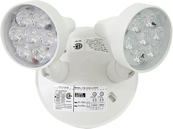 TANLUX Emergency Remote Head Lighting, Double Head Emergency Light, Multi Voltage 6V to 24 Volt Input, 2 by 5 Watts, 2 by 400 Lumen Output, No Battery Inside