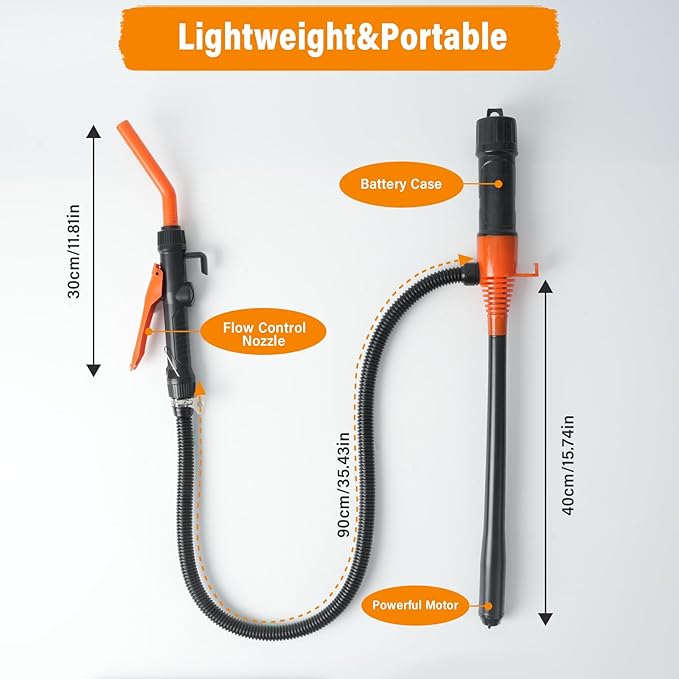 Portable Fuel Transfer Pump, 2.6GPM Battery Powered Fluid Siphon Pump with Adjustable Flow Nozzle - Universal for Gasoline, Diesel, Water Transfer, Battery Gas Pump for Mechanic,Home,Outdoor Use