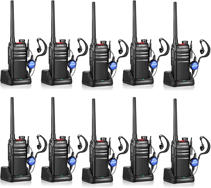 pxton Waterproof walkie talkies for Adults, Work,and Outdoor. walkie talkies Long Range with Headphones and Fast Charger Dock，Handheld Two Way radios Rechargeable NOAA walkie Talkie (10 Pack)