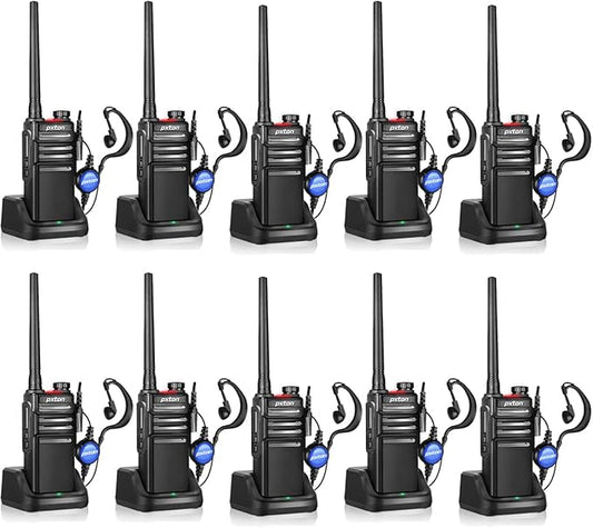 pxton Waterproof walkie talkies for Adults, Work,and Outdoor. walkie talkies Long Range with Headphones and Fast Charger Dock，Handheld Two Way radios Rechargeable NOAA walkie Talkie (10 Pack)
