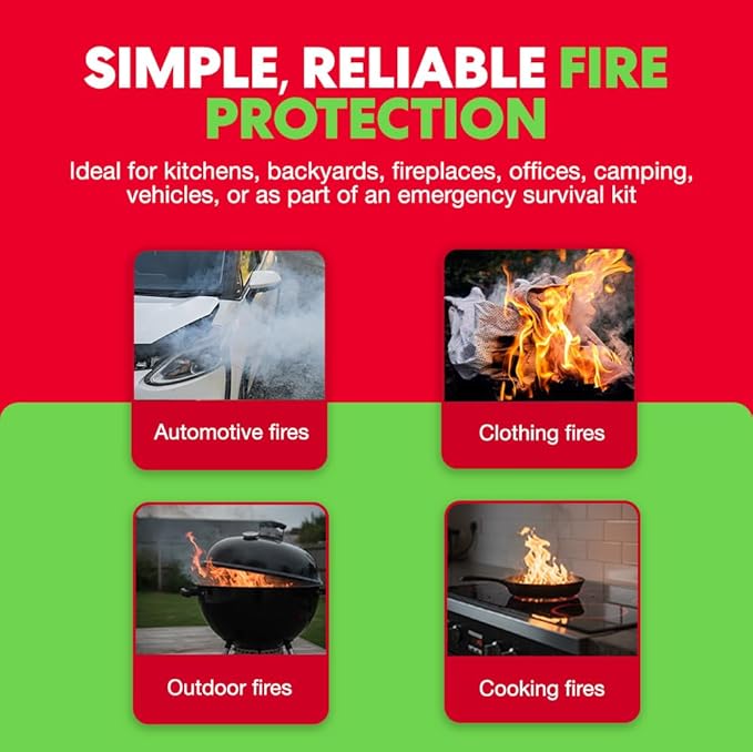 2-Pack Emergency Fire Blanket - ASTM Certified Fire Suppression Blanket for Home, Kitchen, Grill, Camping, Car & More - 40" x 40" Flame Retardant Fabric, No Mess, Easy Deployment