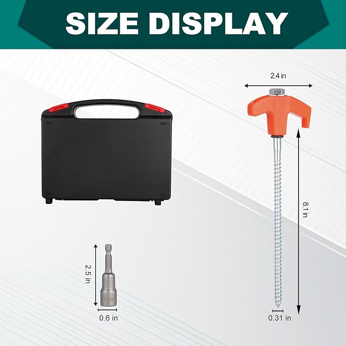 20 Pack Screw in Tent Stakes Heavy Duty,8 ’’ Ground Anchors Screw in,Metal Stakes with Hex Head Driver and Sturdy Storage Box. (20, Orange)
