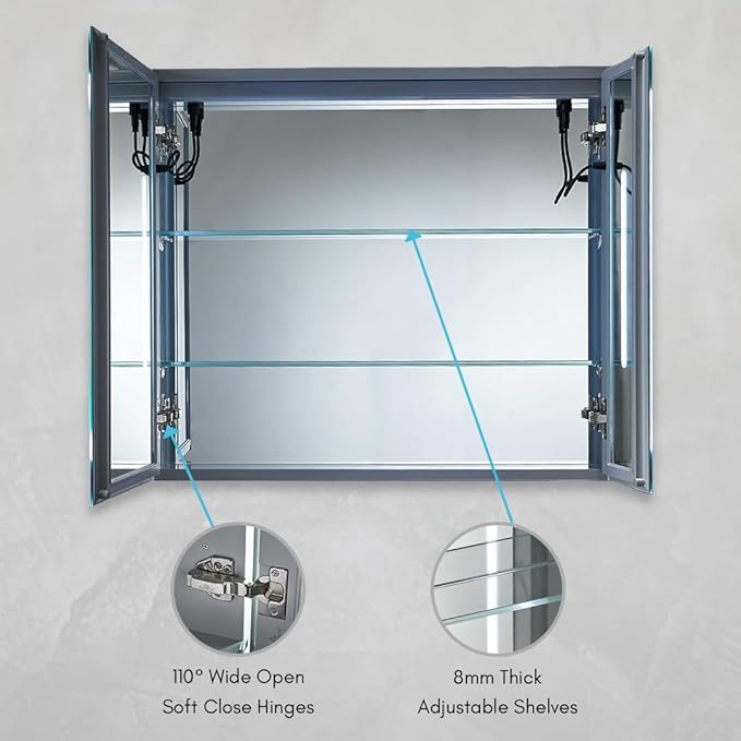Blossom LED Medicine Cabinet Mirror for Bathroom 30x26, Lighted Medicine Cabinet with Mirror, Recessed/Surface Mount, Anti-Fog, Dimmable, 3 Color Light Makeup, Wall Mounted Storage Cabinet