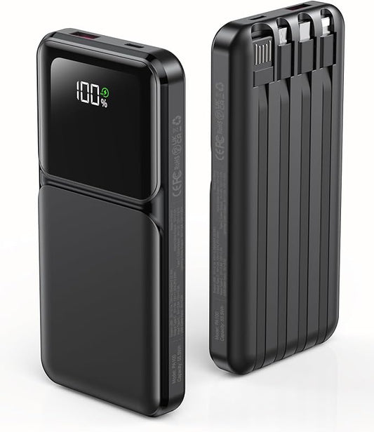 Power Bank Portable Charger with Built in Cable 10000mAh USB C Fast Charging Travel Essential Battery Pack for iPhone iPad Samsung Android etc