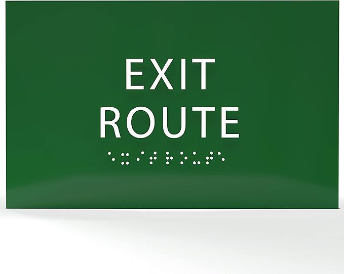 6" X4" Exit Route Sign- Tactile Graphics Grade 2 Braille Text | Modern Utility Wall Mount ADA Compliant Plastic Signs For Schools, Offices, Businesses, Apartments & Restaurants