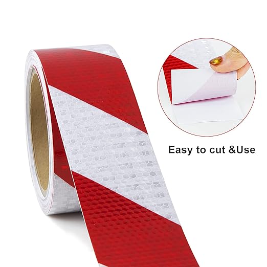 Reflective Tape, Waterproof Self Adhesive Dot Reflective Tape Outdoor Safety Caution Reflector for Trailers, Bikes, Cars（Red White, 4 Inch x 32.8 Feet）