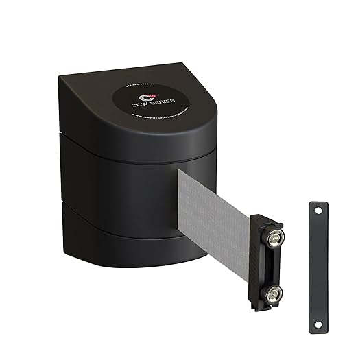 Crowd Control Warehouse - CCW Series WMB-230 Magnetic Wall Mount Retractable Belt Barrier - 30 Foot Belt, Light Grey Belt with Black ABS Case