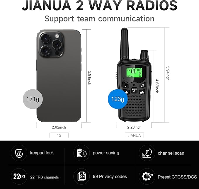 Walkie Talkies for Adults Long Range, Rechargeable Walkie Talkie 22 FRS Channels Two Way Radios with Noise Reduction, Volume Adjustment, LED Flashlight,1200mAh Rechargeable Battery (4 Pack Black)