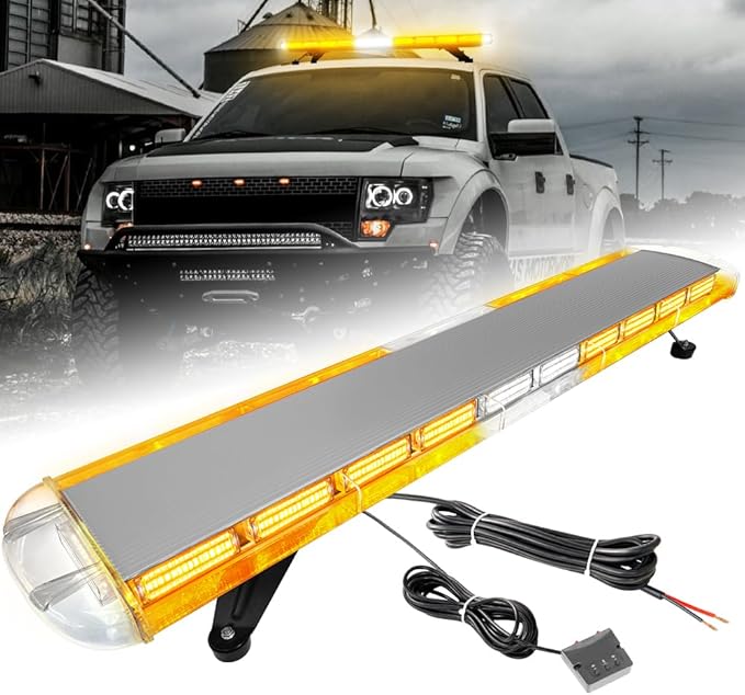 ASPL 46 inch 220 LED Rooftop Low Profile Strobe Light Bar Emergency Warning Beacon Car Hazard Flashing Construction Roof Lights Bars for Trucks Tow Automotive Construction Vehicle (Amber/White/Amber