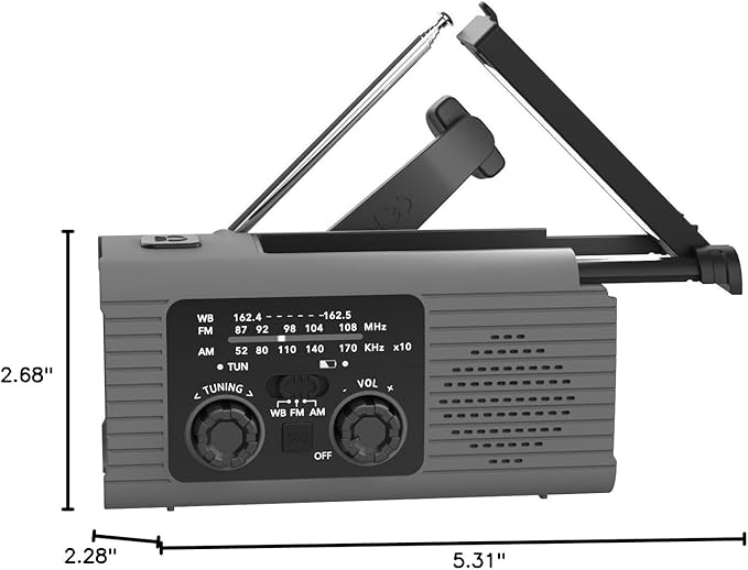 Emergency Radio 4000mAh Solar Hand Crank AM/FM/NOAA Portable Weather Radio with Phone Charger, LED Flashlight, Reading Lamp, SOS Alarm, Headphone Jack for Indoor Outdoor Emergency, USB Charged