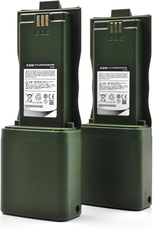 (2-Pack) 3.7V 12000mAh BL-152 Li-ion Battery Replacement for Baofeng AR-152 Walkie Talkie with USB Charger Cable Green