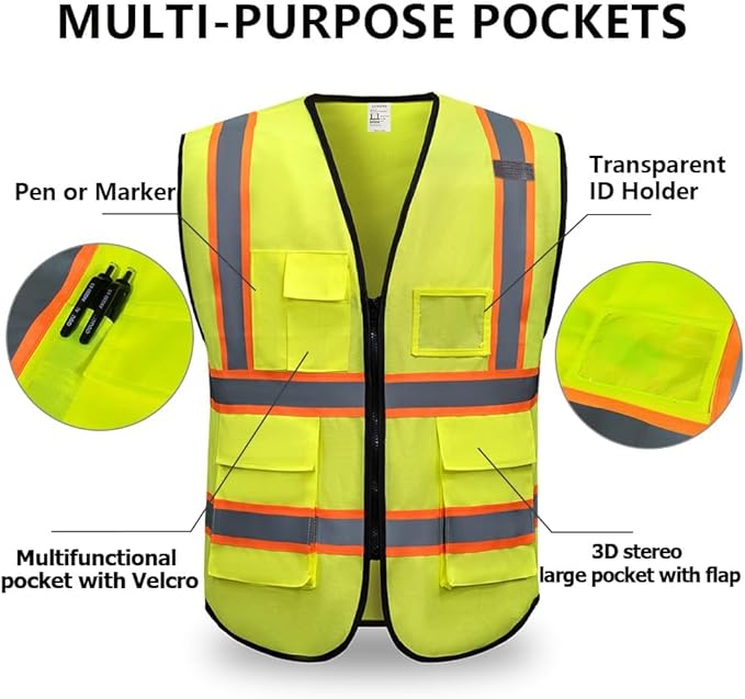 High Reflective Safety Vest for Men Women Breathable With Pocket Zipper for Build Oudoor Work Meet ANSI/ISEA Standard