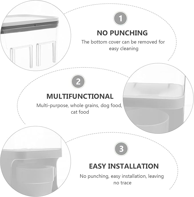 NUOBESTY Wall-mounted Pet Food Storage Container with Airtight Seal and Cup Sealed Dispenser for Dog Cat and Bird Food Snack Tank for Fresh Dry Preservation