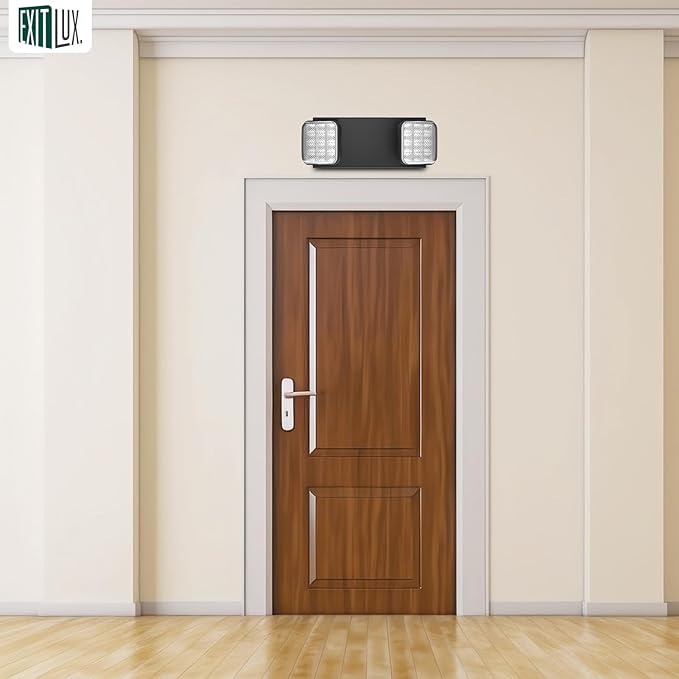12 Packs Blacks Emergency Lights with Backup Battery,Two Head Adjustable Fire Commercial Emergency Light Fixture-UL Listed-120/277VAC-Led Emergency Exit Lights Fixtures for Business.