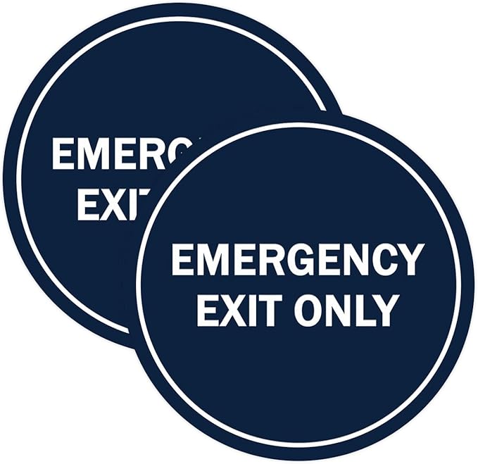 Signs ByLITA Circle Emergency Exit Only Sign (Navy Blue/White) - Large 2 Pack