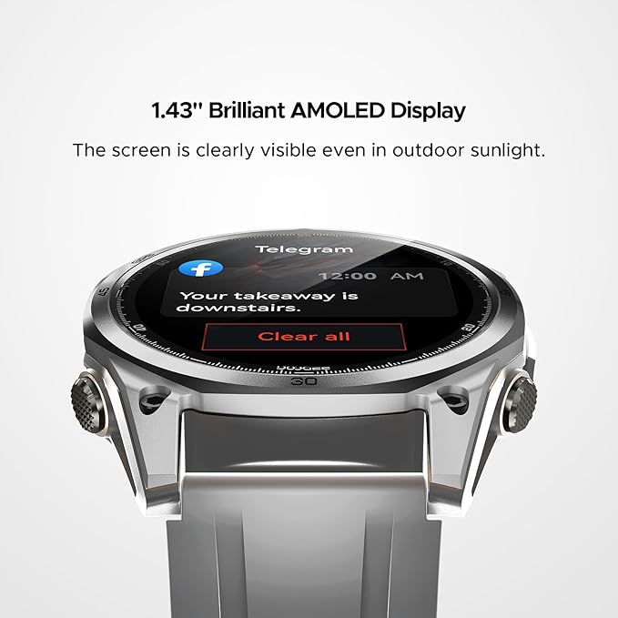 DOOGEE Anywise W1 Smart Watch 5ATM Waterproof Dual-Band GPS Fitness Tracker, 1.43'' AMOLED Screen Men Watches for Android and iPhone, 170+ Sports Modes, Bluetooth Call/18 Days Battery/2 Straps