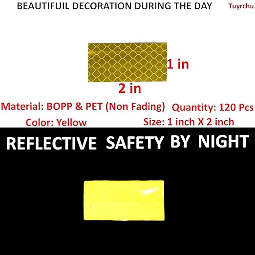 Yellow Reflective Stickers 1 inch X 2 inch, Outdoor Waterproof High Visibility Warning Safety Adhesive Reflector Tape (120 Pcs)