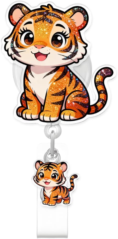 Cute Tiger Badge Reel for ID Card, Funny Animal Tiger Retractable Nurse Alligator Clip Badge Reel for Women, ID Name Tag Badge Holder for Office School Hospital Nurses Doctors Teachers