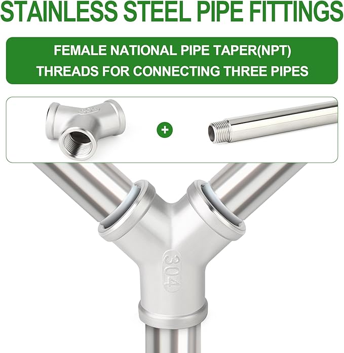 TAISHER 2PCS 304 Stainless Steel Y Shape 3 way Pipe Fittings, 3/8" x 3/8" x 3/8" NPT Female Pipe Fittings