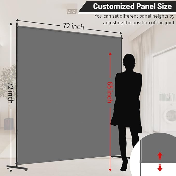 Room Divider, 72x72Inch Large Single Panel Privacy Screen for Room Separation,Free Standing Partition Wall with Thickened Fabric,Portable for Office,Bedroom,Patio,Gray