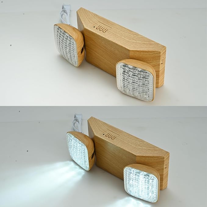 Plug in Emergency Lights for Business Home Power Failure 4Hours 300lm LED Rechargeable Light Fixtures with Battery Backup, AC85-277V -Wood
