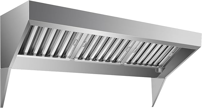 6FT Commercial Kitchen Exhaust Hood, Wall Mount Stainless Steel Vent Hood with 2 Detachable u-Shaped Filters, Rust-Resistant Food Truck & Restaurant Range Hood for Concession Trailer Cooking Station