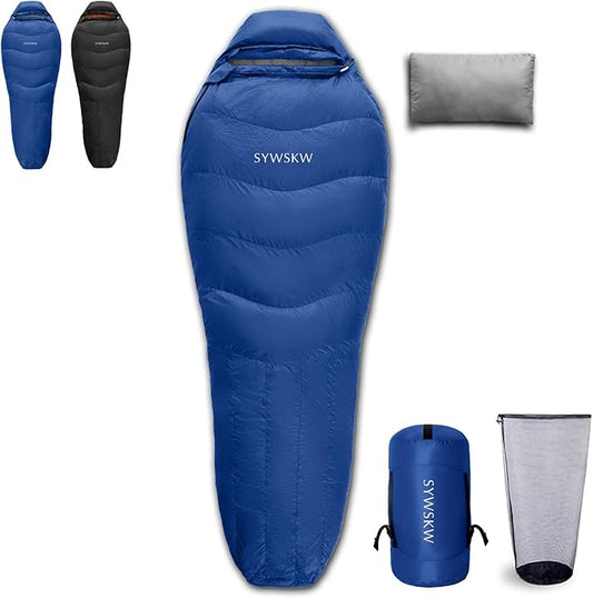 Down Sleeping Bag with Pillow for Backpacking,15℉ 5℉ 0℉ Wide Down Sleeping Bag (86.6 in x 33.5 in) for Adults,Teens,Youth Camping and Hiking Outdoor with 680FP Duck Down