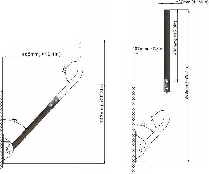 Extension Pole for PIBIDI Diameter 1 1/4" J Pole Mount (Diameter 1 1/4", Extension 16 1/2", Black)