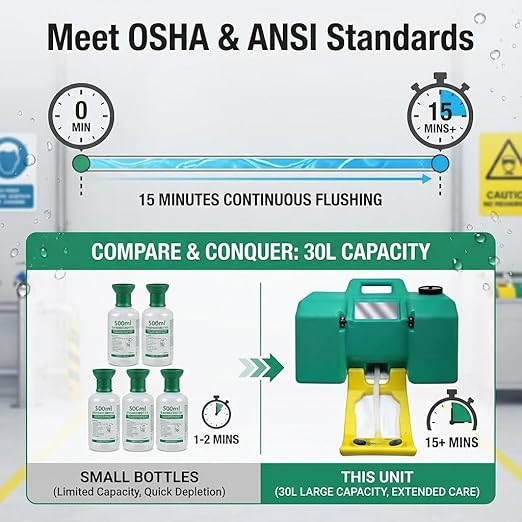 Portable Eyewash Station - 8Gallon Eye Wash Stations Wall Mounted,OSHA-Approved Emergency Eyewash Station Unit,Lasting for 10 Minute,with Mirror&Dual Spray(30L)