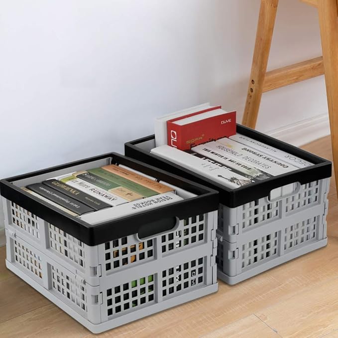Jekiyo 16-Liter Folding Crates Storage, Collapsible Container Plastic, Set of 3
