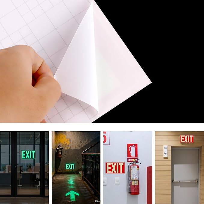 CEYAZYE 10Pcs Glow In The Dark Exit Sign Aluminum, 10"x7" Photoluminescent Emergency Adhesive Signs Sticker for Business Office School Warehouse Fire, Apply to Door, Wall, Window