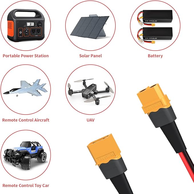 10AWG 2FT XT60 Extension Cable 2 6 10 20 35 50 75 100FT XT60 Female to Male Connector for RC Battery Portable Power Station Solar Panel(2FT)