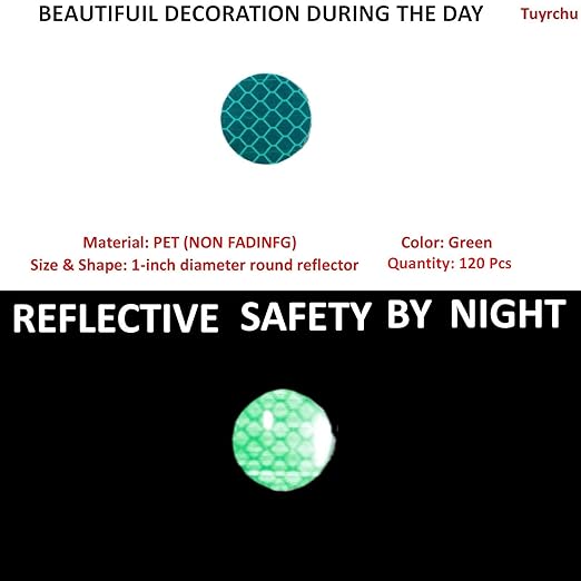 Green Reflective Stickers 1-inch Diameter Round Reflector, Outdoor Waterproof High Visibility Warning Adhesive Tape (120 Pcs)