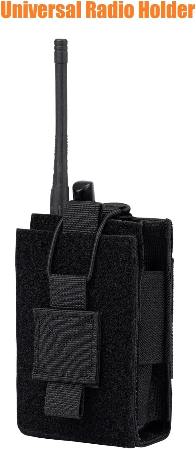 Adjustable Radio Pouch MOLLE Radio Holder for Tactical Duty Belt Two Ways Radio Holster Walkie Talkies Case Rifle Mag Carrier 5.56mm 7.62mm Magazine Nylon Carry Bag for Police Security Rescue