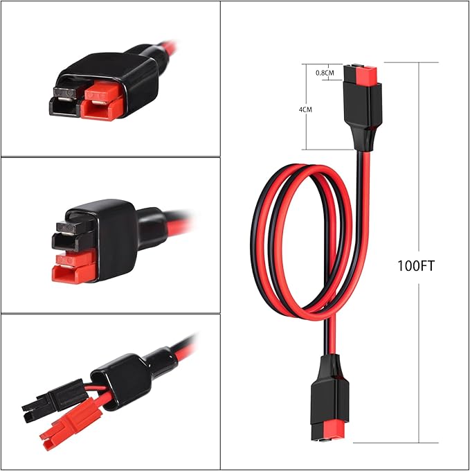 12AWG Anderson Extension Cable 100FT for Portable Power Station Solar Generator Solar Panel