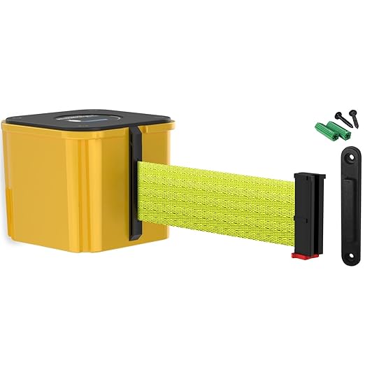 WM412 Retractable Belt Wall Mounted Yellow Crowd Control Barrier and Receiving End, 25' Fluorescent Yellow Belt
