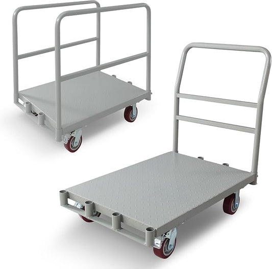 Platform Truck 2500LBS Capacity Industrial Flatbed Cart with 3 Detachable Handels, Push Dolly with 5" Rubber Swivel Wheels, Heavy Duty Flat Cart Hand Truck for Industrial and Commercial