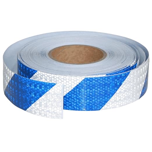 Reflective Tape Blue and White 2 inch X 166 feet, Outdoor Waterproof Hazard Conspicuity Warning Industrial Marking Tape