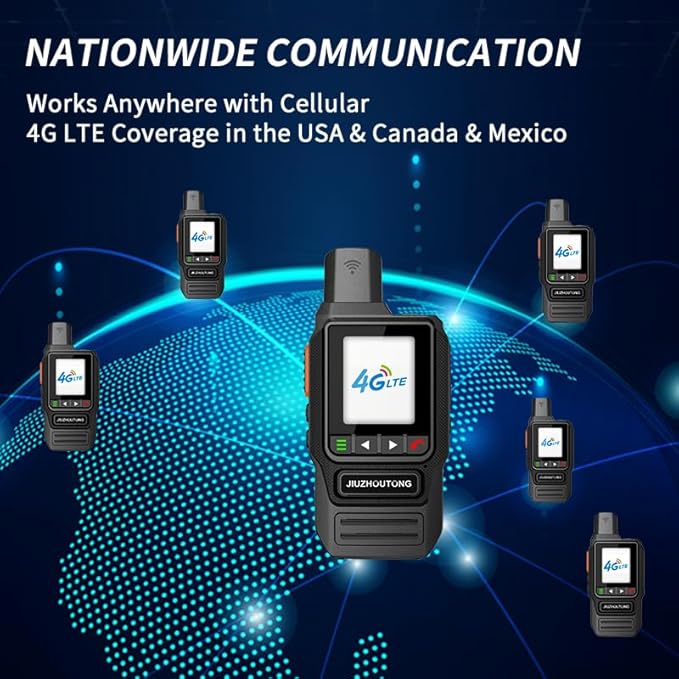 Global Lifetime Free 4G Walkie-Talkie Long Distance Handheld Unlimited Range Two-Way Radio and 4000mAh Type-C Battery with SIM Card (2 Pack)