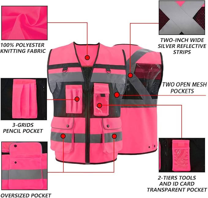Safety Vest High Visibility Reflective Construction Vest for Men Women
