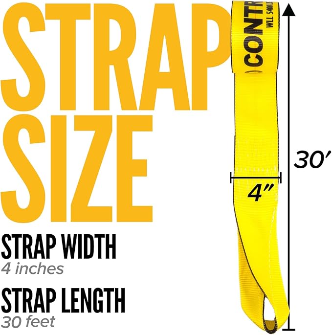 US Cargo Control 4" x 30' Winch Straps with Twisted Sewn Loops (10-Pack), 5,400 LBS Working Load Limit, Heavy Duty Flatbed Tie Downs, Yellow 4 Inch Straps for Flatbed Trailers and Trucks