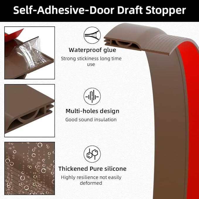 Door Draft Stopper for Bottom of Door, Adjustable Weather Stripping Door Seal for Cold Insulation, Under Door Sweep for Exterior & Interior Doors, Door Bottom Seal Blocker Noise (78inch,Brown)